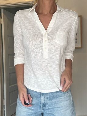 The White Company White Label Cotton Slub Henley Collared Top Size US 8